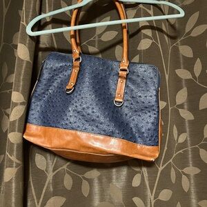 Blue and Tan Women's Bag